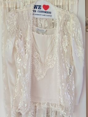 Elegant Cream Camisole With An Elegant Lace Overlay Top with Beaded Detail -